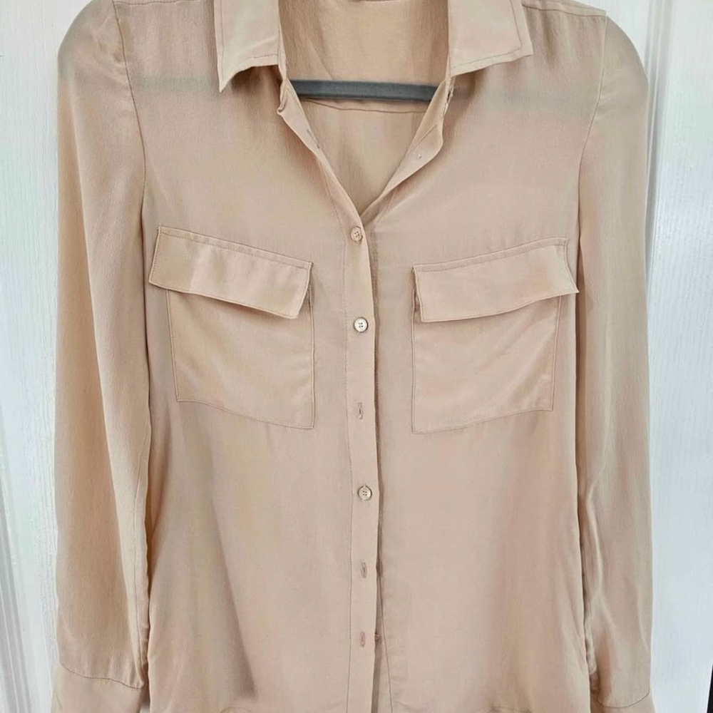 Babaton 100% Silk Light Beige Button-Down Shirt